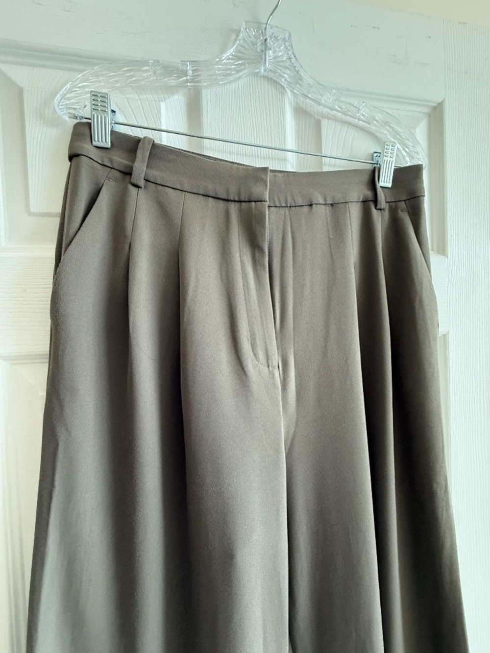 Charcoal Gray Wide Leg Trousers | High Waist Tailored Dress Pants | Minimalist O - Picture 3 of 4